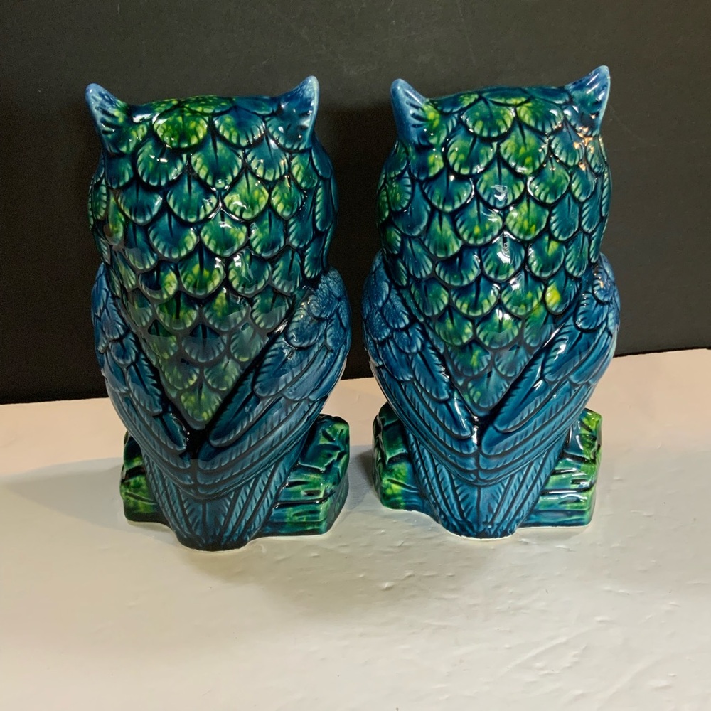 Vintage Tilso Owl Figurines Set 2 Hand Painted on Branch Blue Japan #38 - Picture 3 of 9